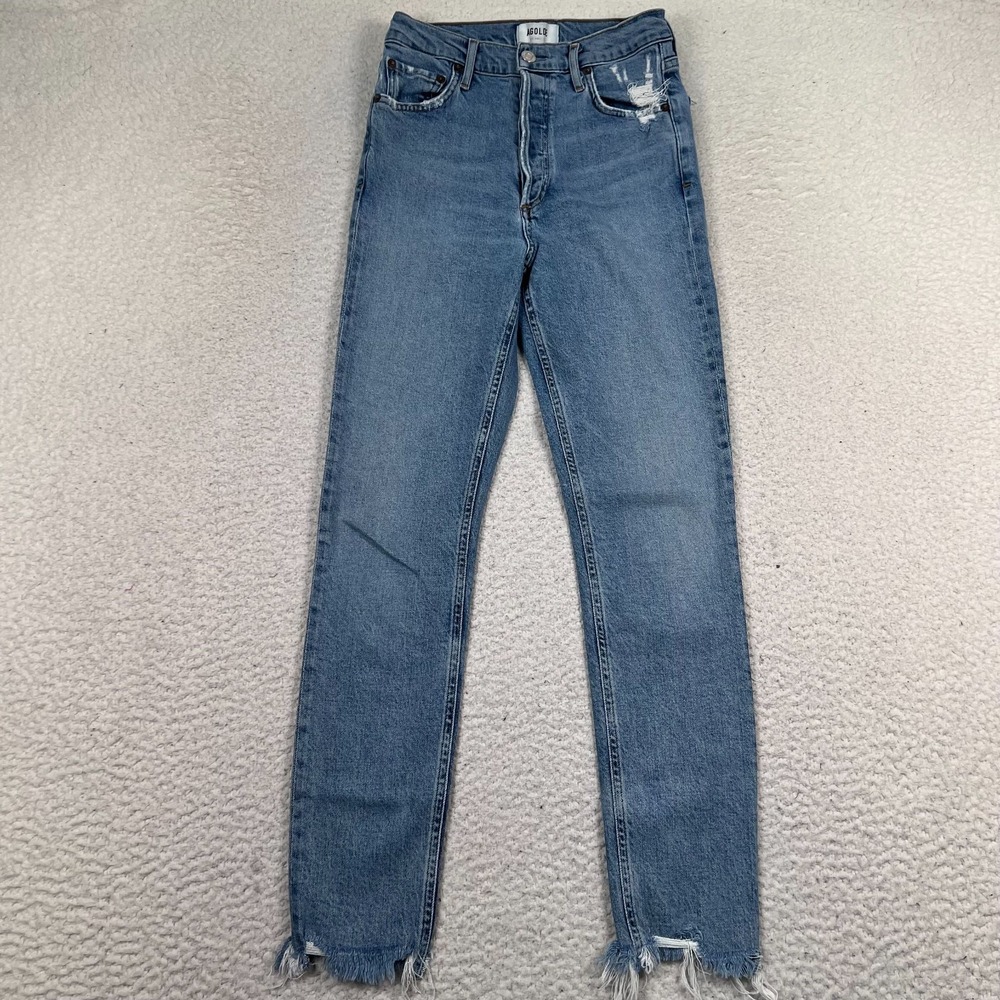 Agolde Nico Jeans Womens 25 High Rise Slim Distressed Button Fly Raw Hem Stretch